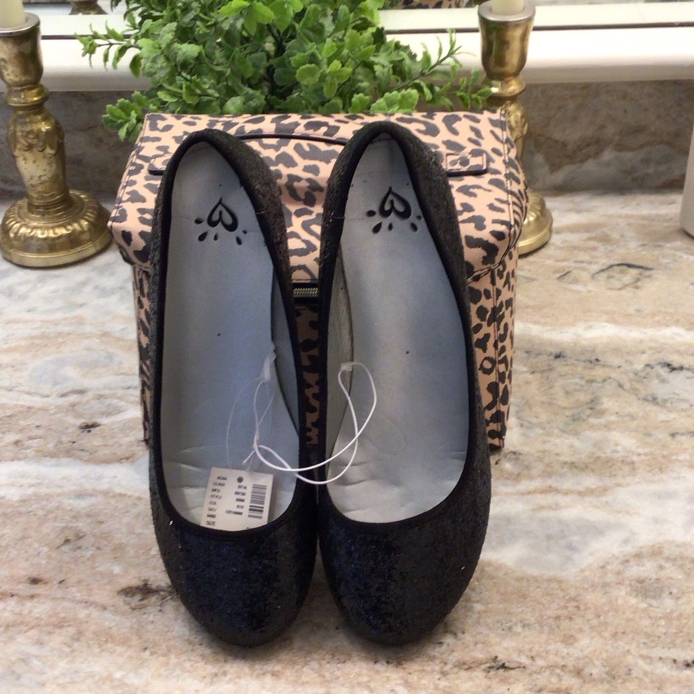 Justice Glittery Black Kids Flats